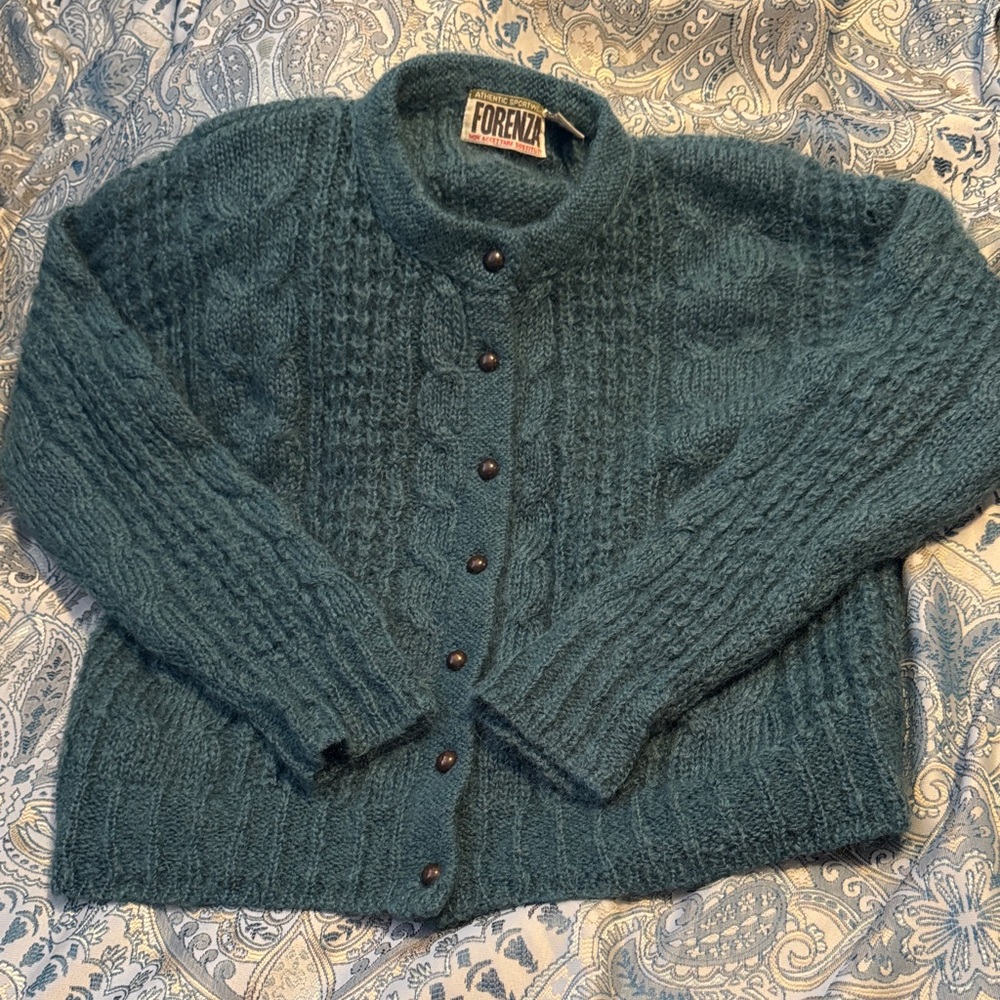 Forenza Teal Cable Knit Vintage 80’s Cardigan